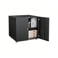 Black 2 Door Steel Copier Stand Mobile Pedestal File Printer Stand