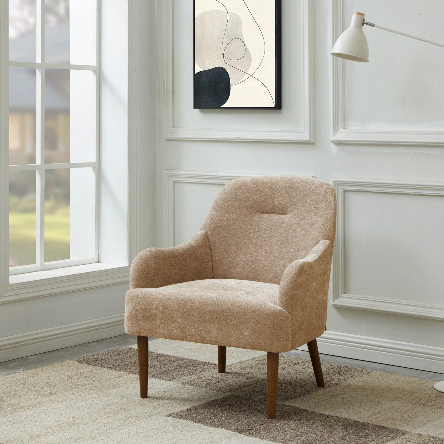 Stylish Chenille Accent Armchair with Wood Legs for Living Room Bedroom or Office Easy Assembly