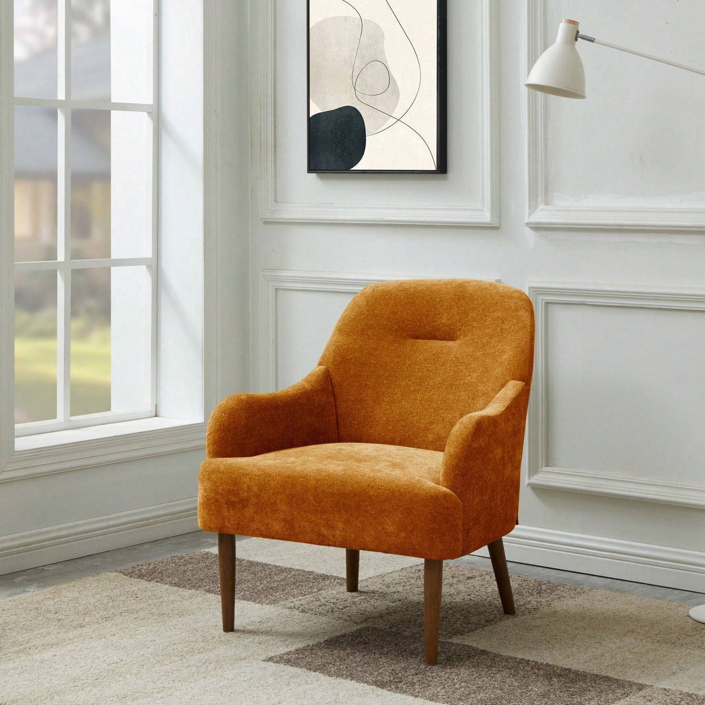 Stylish Chenille Accent Armchair with Wood Legs for Living Room Bedroom or Office Easy Assembly