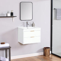 24 Inch Wall Mounted Floating Bathroom Vanity with Ceramic Sink and Storage Drawer Modern Space-Saving Design