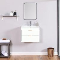 24 Inch Wall Mounted Floating Bathroom Vanity with Ceramic Sink and Storage Drawer Modern Space-Saving Design