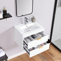 24 Inch Wall Mounted Floating Bathroom Vanity with Ceramic Sink and Storage Drawer Modern Space-Saving Design