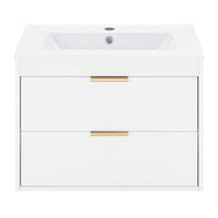 24 Inch Wall Mounted Floating Bathroom Vanity with Ceramic Sink and Storage Drawer Modern Space-Saving Design