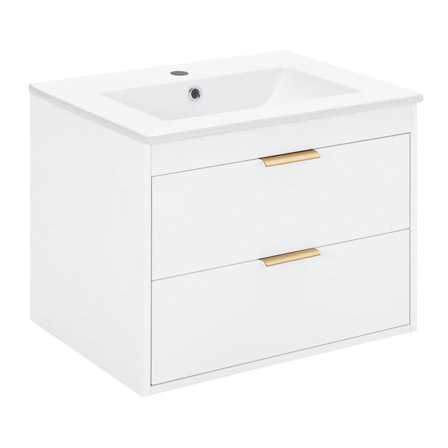 24 Inch Wall Mounted Floating Bathroom Vanity with Ceramic Sink and Storage Drawer Modern Space-Saving Design