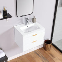 24 Inch Wall Mounted Floating Bathroom Vanity with Ceramic Sink and Storage Drawer Modern Space-Saving Design