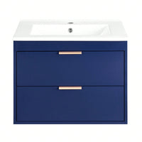 24 Inch Wall Mounted Floating Bathroom Vanity with Ceramic Sink and Storage Drawer Modern Space-Saving Design