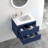 24 Inch Wall Mounted Floating Bathroom Vanity with Ceramic Sink and Storage Drawer Modern Space-Saving Design