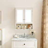 Wall Mounted Double Door Bathroom Cabinet with Mirror and Adjustable Shelves for Storage Baskets in White