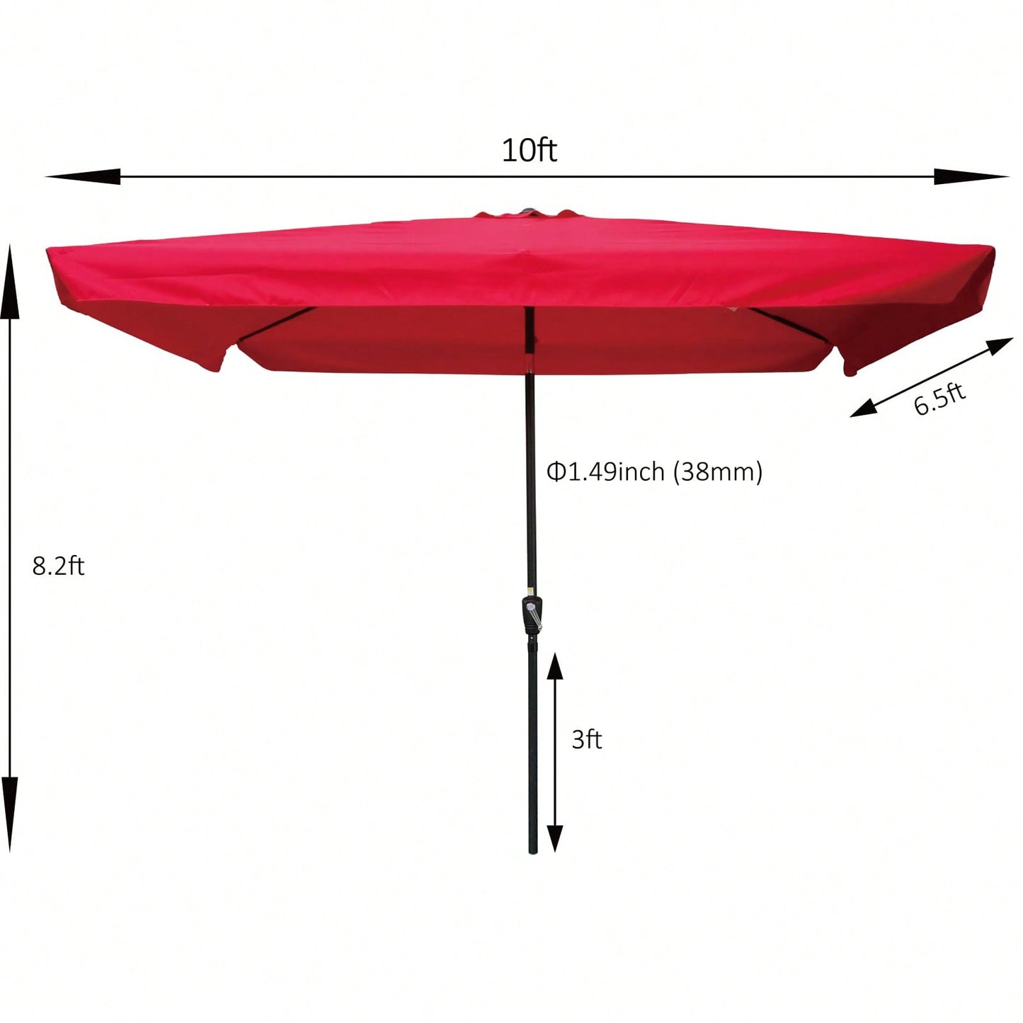 10x6.5ft Rectangular Patio Umbrella Outdoor Market Umbrellas With Crank And Push Button Tilt For Garden Swimming Pool Market