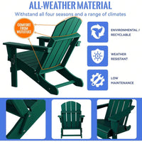Folding Adirondack Chair, Stackable Arm Rest Ergonomic HDPE All-Weather Adirondack Chair
