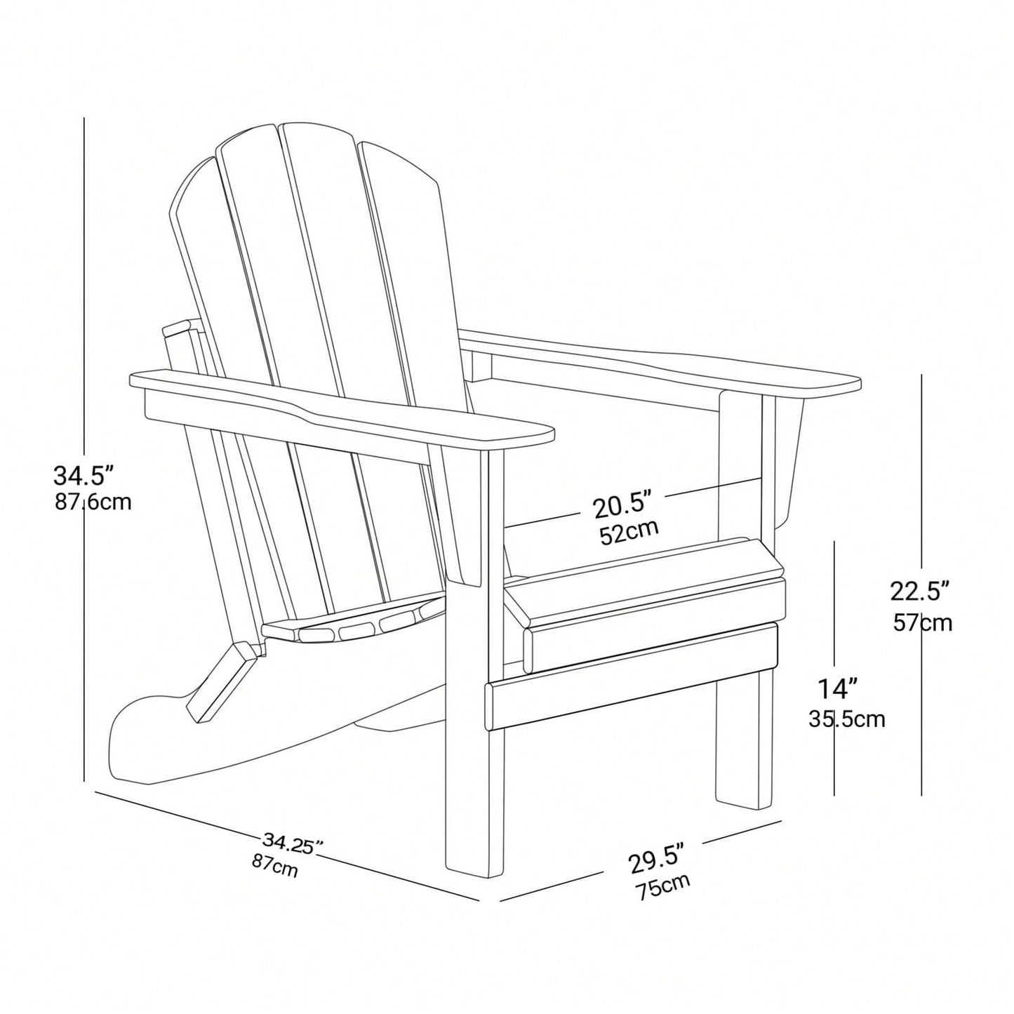 Folding Adirondack Chair, Stackable Arm Rest Ergonomic HDPE All-Weather Adirondack Chair