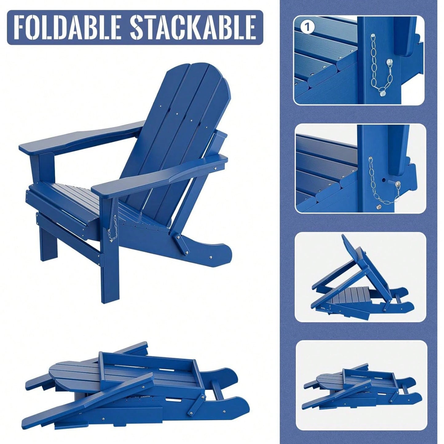 Folding Adirondack Chair, Stackable Arm Rest Ergonomic HDPE All-Weather Adirondack Chair
