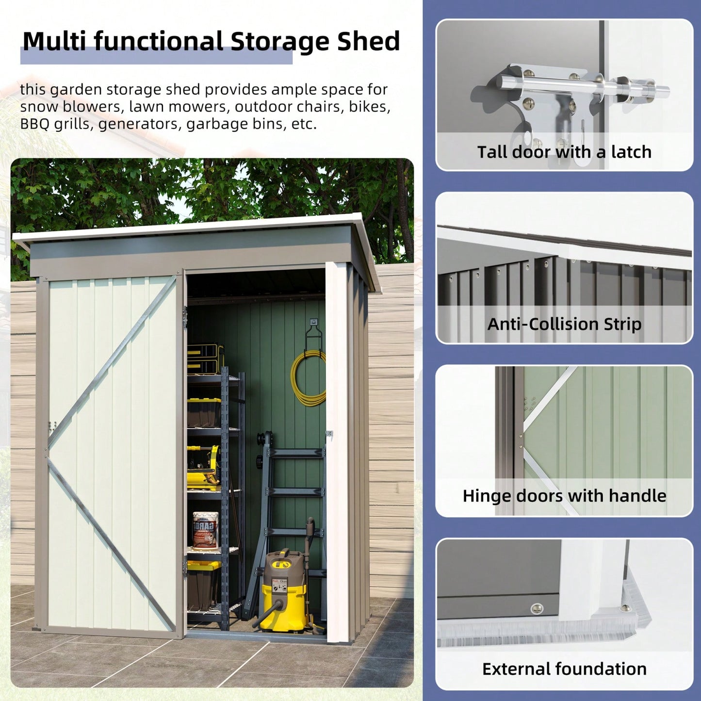 5*3FT Outdoor Storage Shed ,Tool Shed With Sloping Roof And Lockable Door,Metal Shed For Backyard Garden Patio Lawn