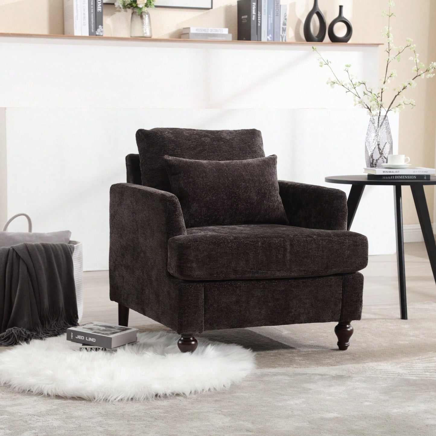 Mid Century Modern Tufted Accent Armchair Solid Wood Frame Lounge Chair for Living Room and Bedroom