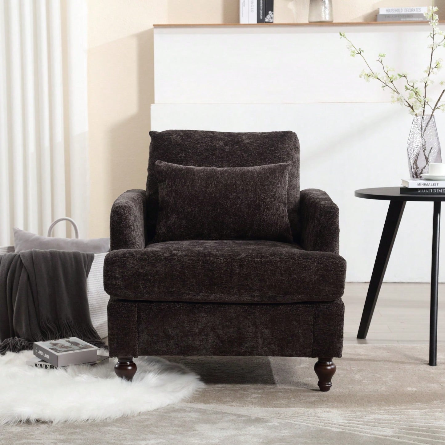 Mid Century Modern Tufted Accent Armchair Solid Wood Frame Lounge Chair for Living Room and Bedroom