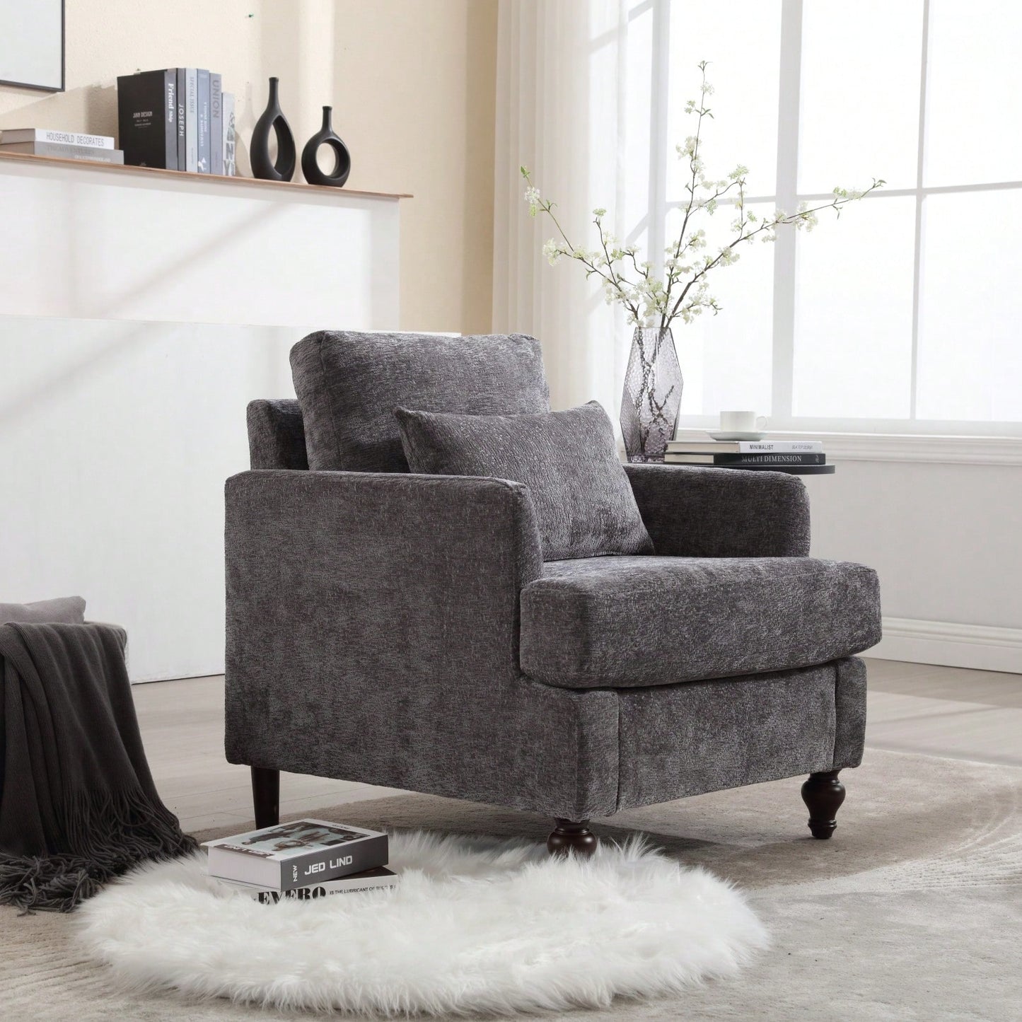 Mid Century Modern Tufted Accent Armchair Solid Wood Frame Lounge Chair for Living Room and Bedroom