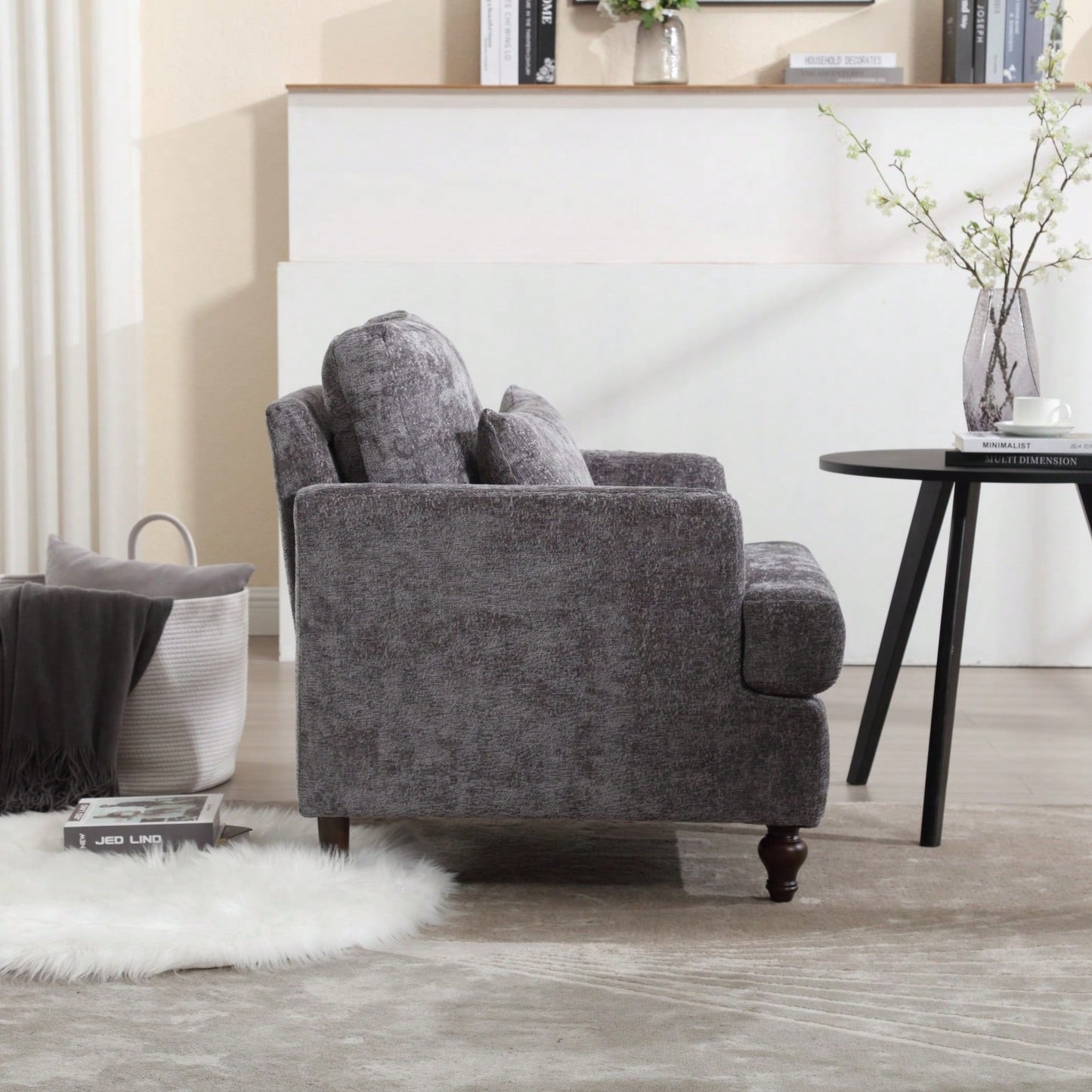 Mid Century Modern Tufted Accent Armchair Solid Wood Frame Lounge Chair for Living Room and Bedroom