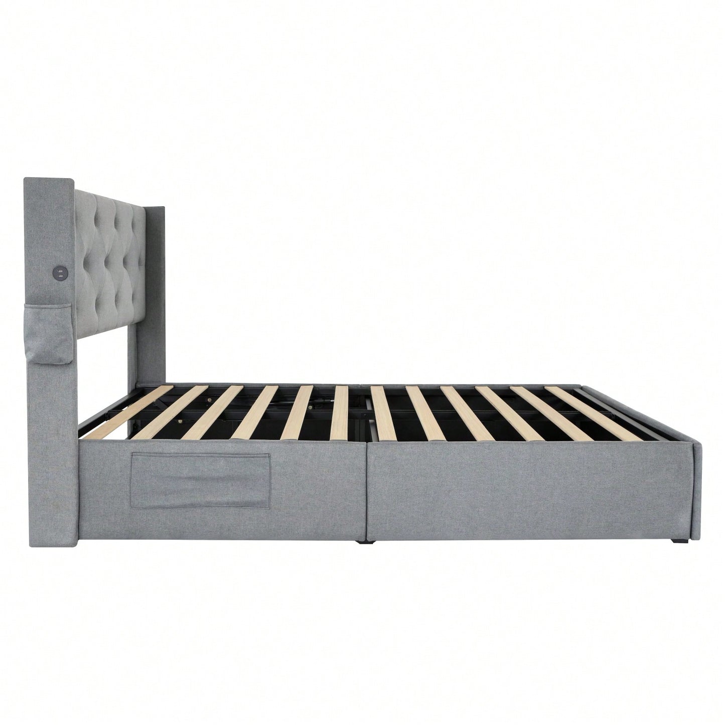 Full Size Bed Frame With Gas Lift Storage Bed, Modern Wingback Headboard, USB Ports, No Box Spring Required