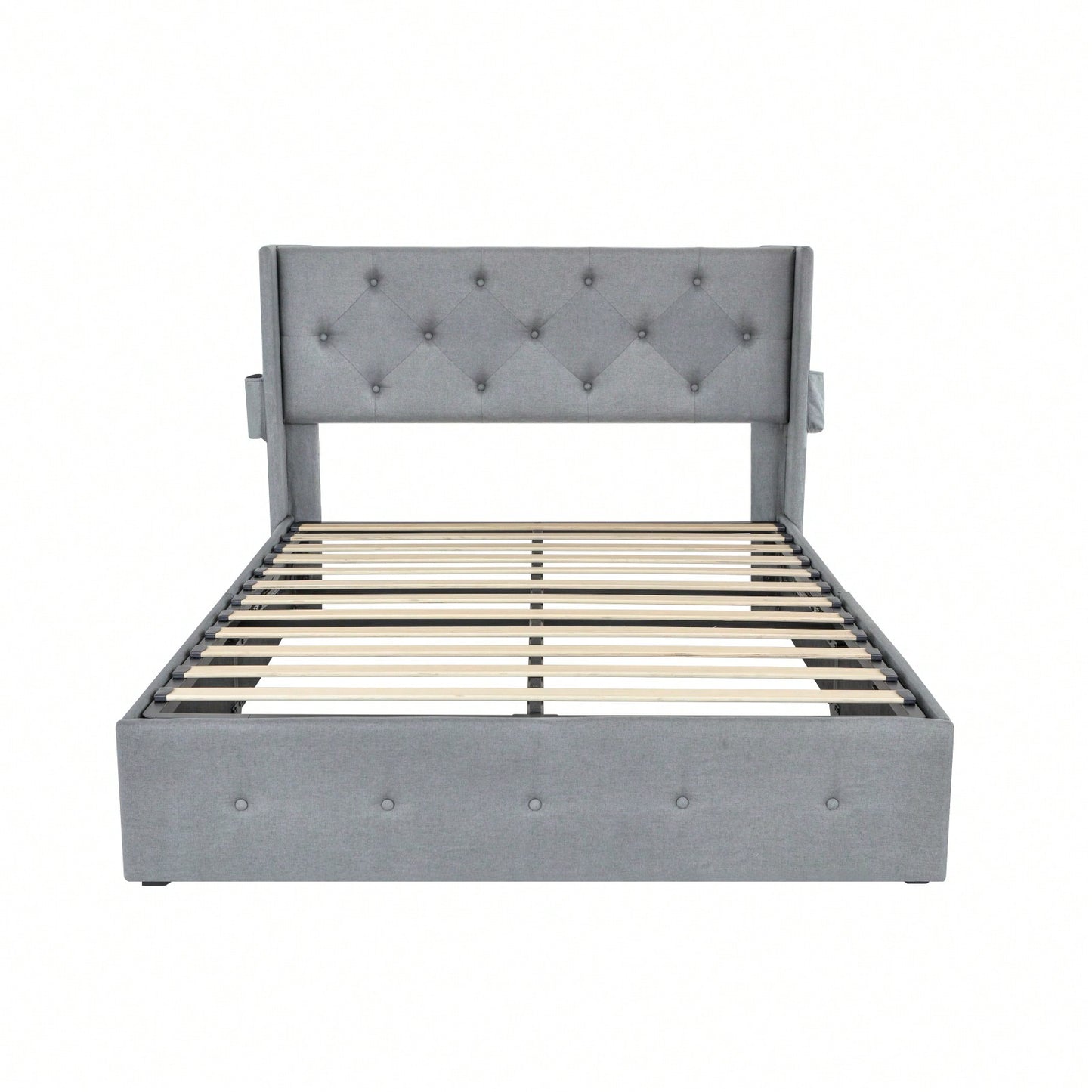 Full Size Bed Frame With Gas Lift Storage Bed, Modern Wingback Headboard, USB Ports, No Box Spring Required