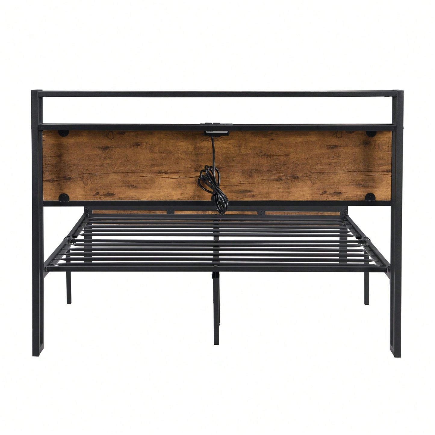 Modern Metal Platform Bed Frame with Wooden Headboard and Footboard Durable Steel Structure Easy Assembly Under-Bed Storage