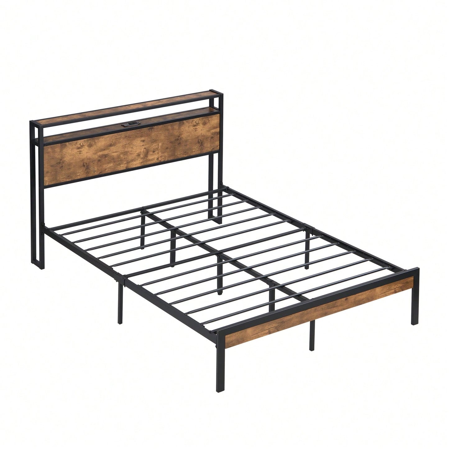 Modern Metal Platform Bed Frame with Wooden Headboard and Footboard Durable Steel Structure Easy Assembly Under-Bed Storage