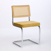 Mid Century Modern Velvet Dining Chairs Set of 2 with Cane Back and Chrome Base Breuer Inspired Rattan Kitchen Accent Chairs
