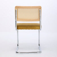 Mid Century Modern Velvet Dining Chairs Set of 2 with Cane Back and Chrome Base Breuer Inspired Rattan Kitchen Accent Chairs