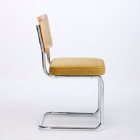 Mid Century Modern Velvet Dining Chairs Set of 2 with Cane Back and Chrome Base Breuer Inspired Rattan Kitchen Accent Chairs