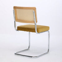 Mid Century Modern Velvet Dining Chairs Set of 2 with Cane Back and Chrome Base Breuer Inspired Rattan Kitchen Accent Chairs