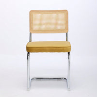 Mid Century Modern Velvet Dining Chairs Set of 2 with Cane Back and Chrome Base Breuer Inspired Rattan Kitchen Accent Chairs