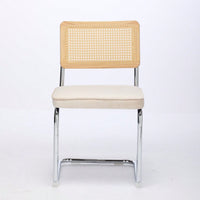 Mid Century Modern Velvet Dining Chairs Set of 2 with Cane Back and Chrome Base Breuer Inspired Rattan Kitchen Accent Chairs