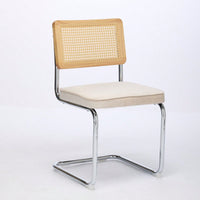 Mid Century Modern Velvet Dining Chairs Set of 2 with Cane Back and Chrome Base Breuer Inspired Rattan Kitchen Accent Chairs