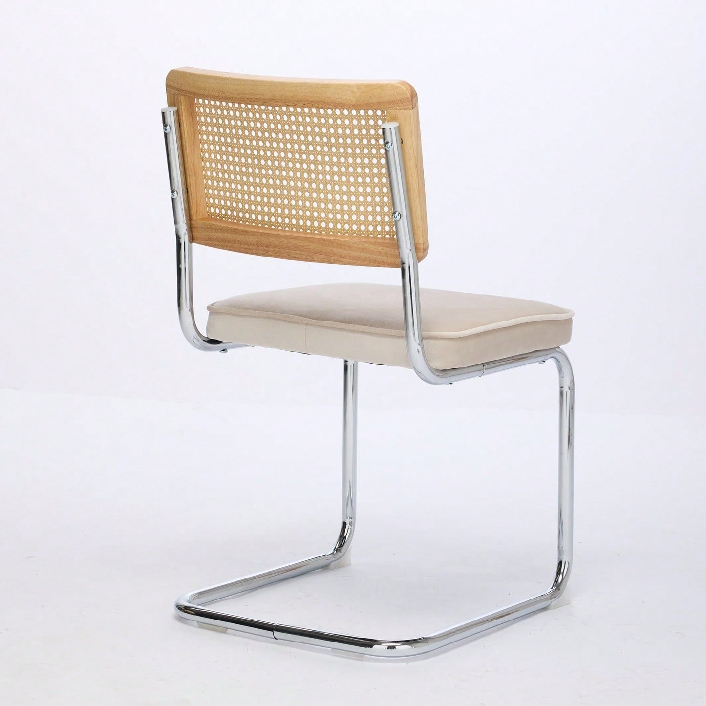 Mid Century Modern Velvet Dining Chairs Set of 2 with Cane Back and Chrome Base Breuer Inspired Rattan Kitchen Accent Chairs