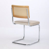 Mid Century Modern Velvet Dining Chairs Set of 2 with Cane Back and Chrome Base Breuer Inspired Rattan Kitchen Accent Chairs
