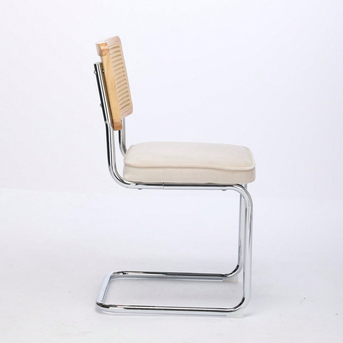 Mid Century Modern Velvet Dining Chairs Set of 2 with Cane Back and Chrome Base Breuer Inspired Rattan Kitchen Accent Chairs