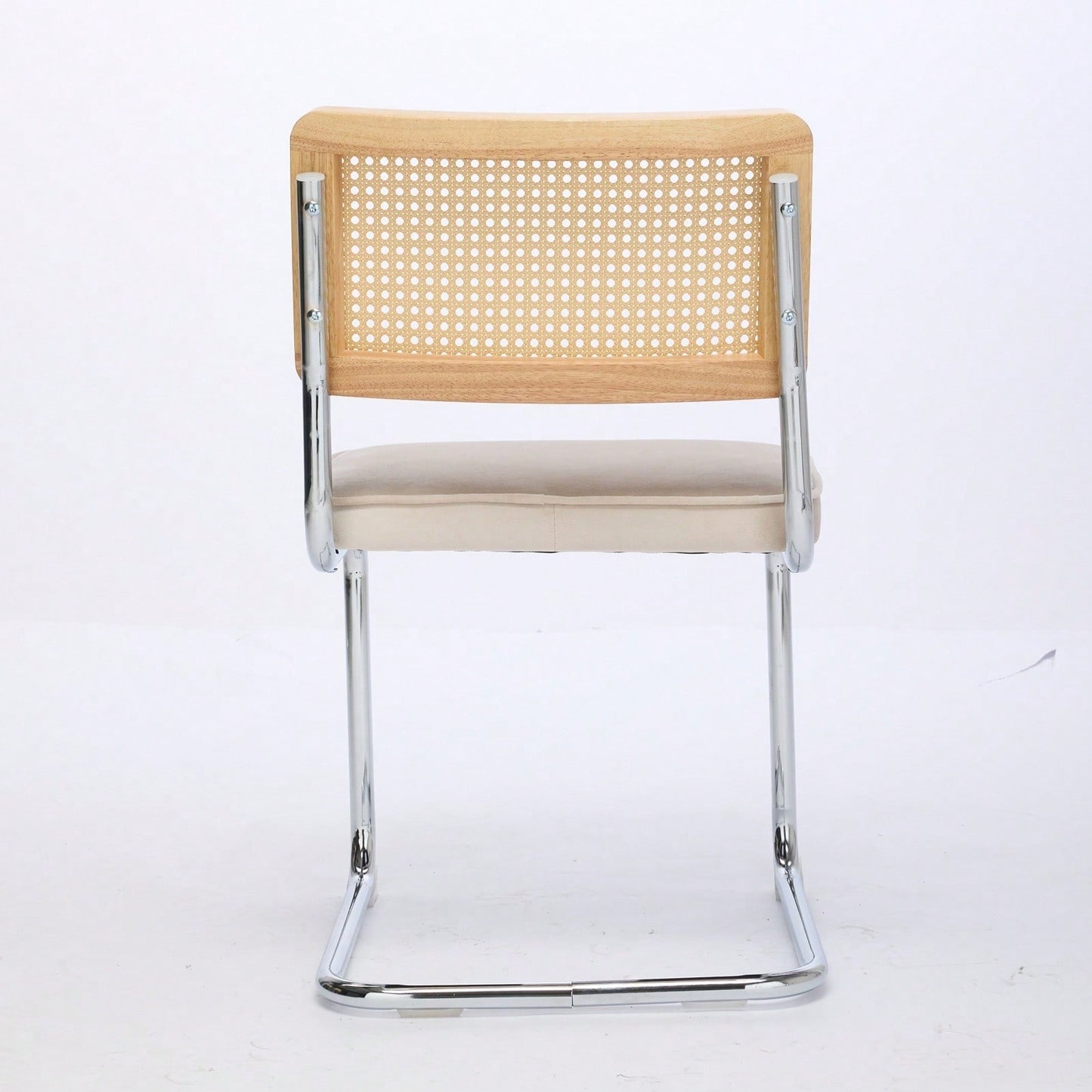Mid Century Modern Velvet Dining Chairs Set of 2 with Cane Back and Chrome Base Breuer Inspired Rattan Kitchen Accent Chairs
