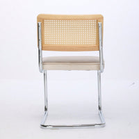 Mid Century Modern Velvet Dining Chairs Set of 2 with Cane Back and Chrome Base Breuer Inspired Rattan Kitchen Accent Chairs