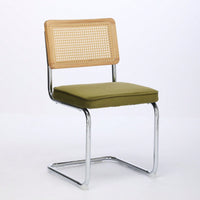 Mid Century Modern Velvet Dining Chairs Set of 2 with Cane Back and Chrome Base Breuer Inspired Rattan Kitchen Accent Chairs