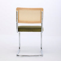 Mid Century Modern Velvet Dining Chairs Set of 2 with Cane Back and Chrome Base Breuer Inspired Rattan Kitchen Accent Chairs