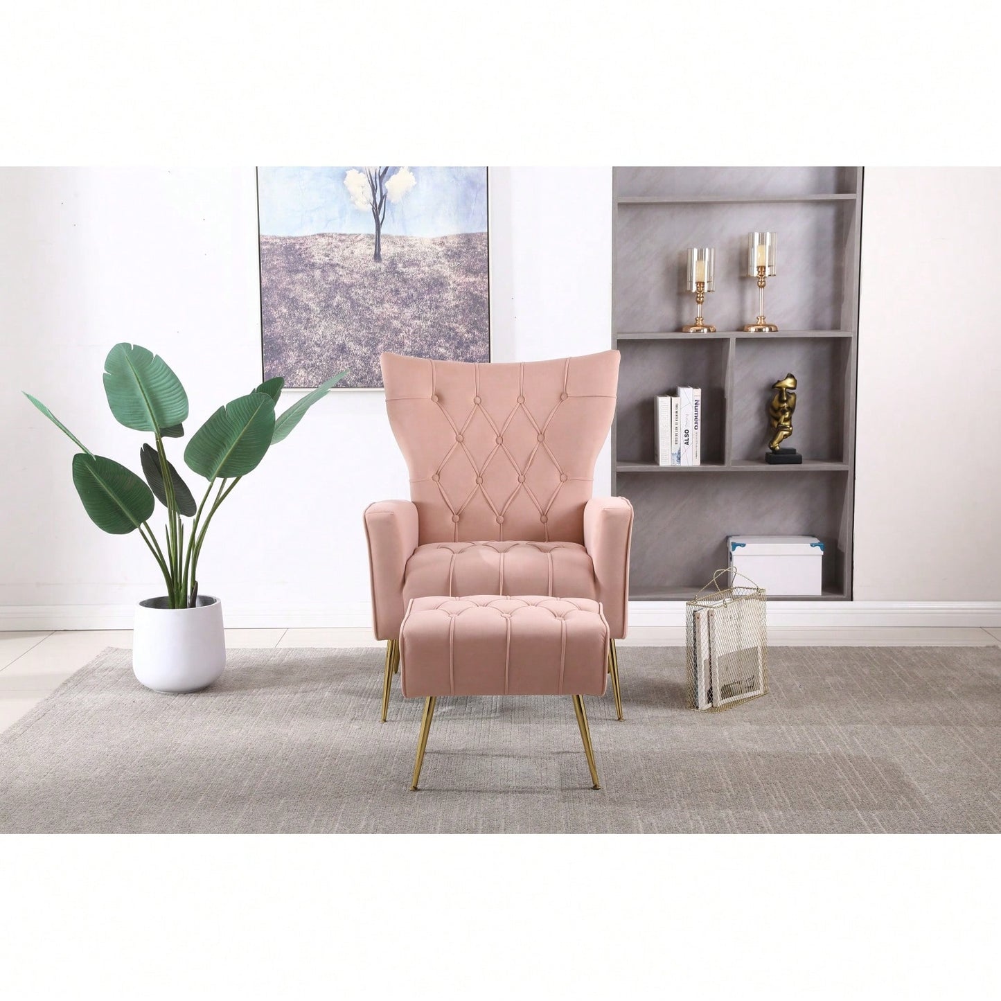 Modern Accent Chair With Ottoman, Comfy Armchair For Living Room, Bedroom, Apartment, Office