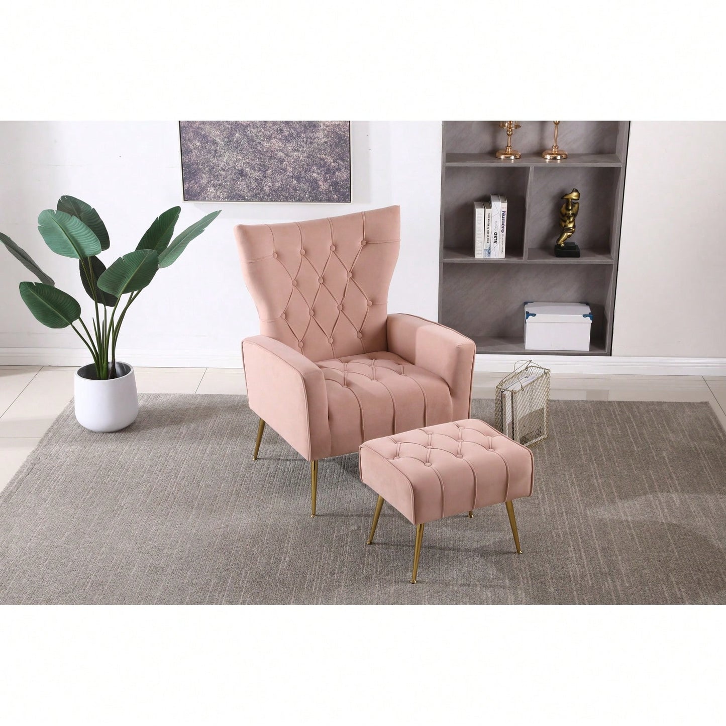 Modern Accent Chair With Ottoman, Comfy Armchair For Living Room, Bedroom, Apartment, Office