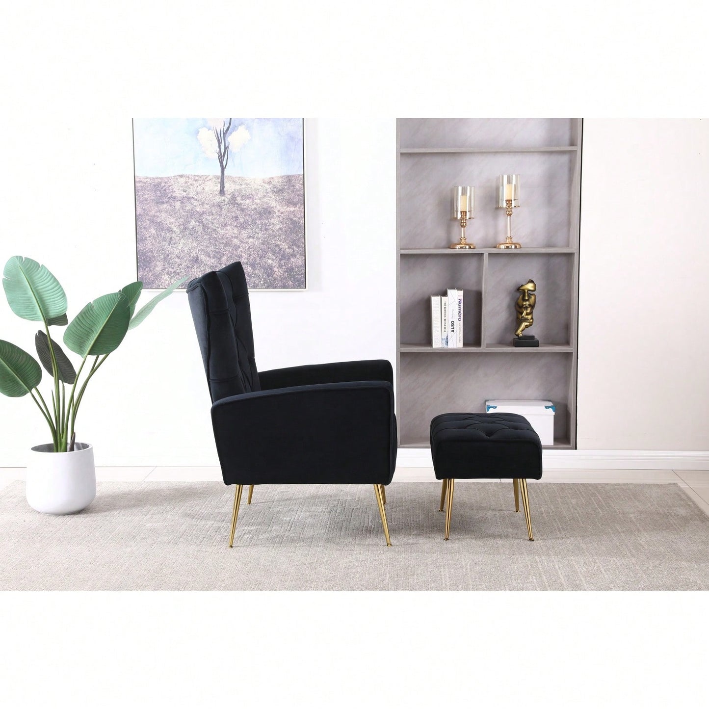 Modern Accent Chair With Ottoman, Comfy Armchair For Living Room, Bedroom, Apartment, Office