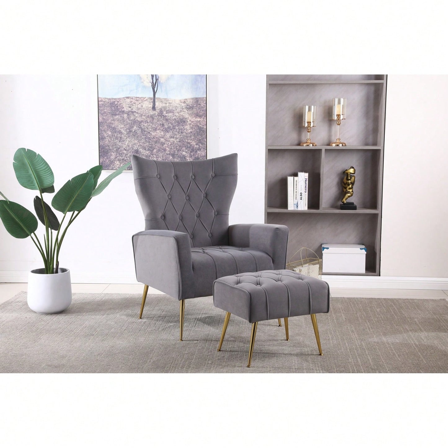 Modern Accent Chair With Ottoman, Comfy Armchair For Living Room, Bedroom, Apartment, Office