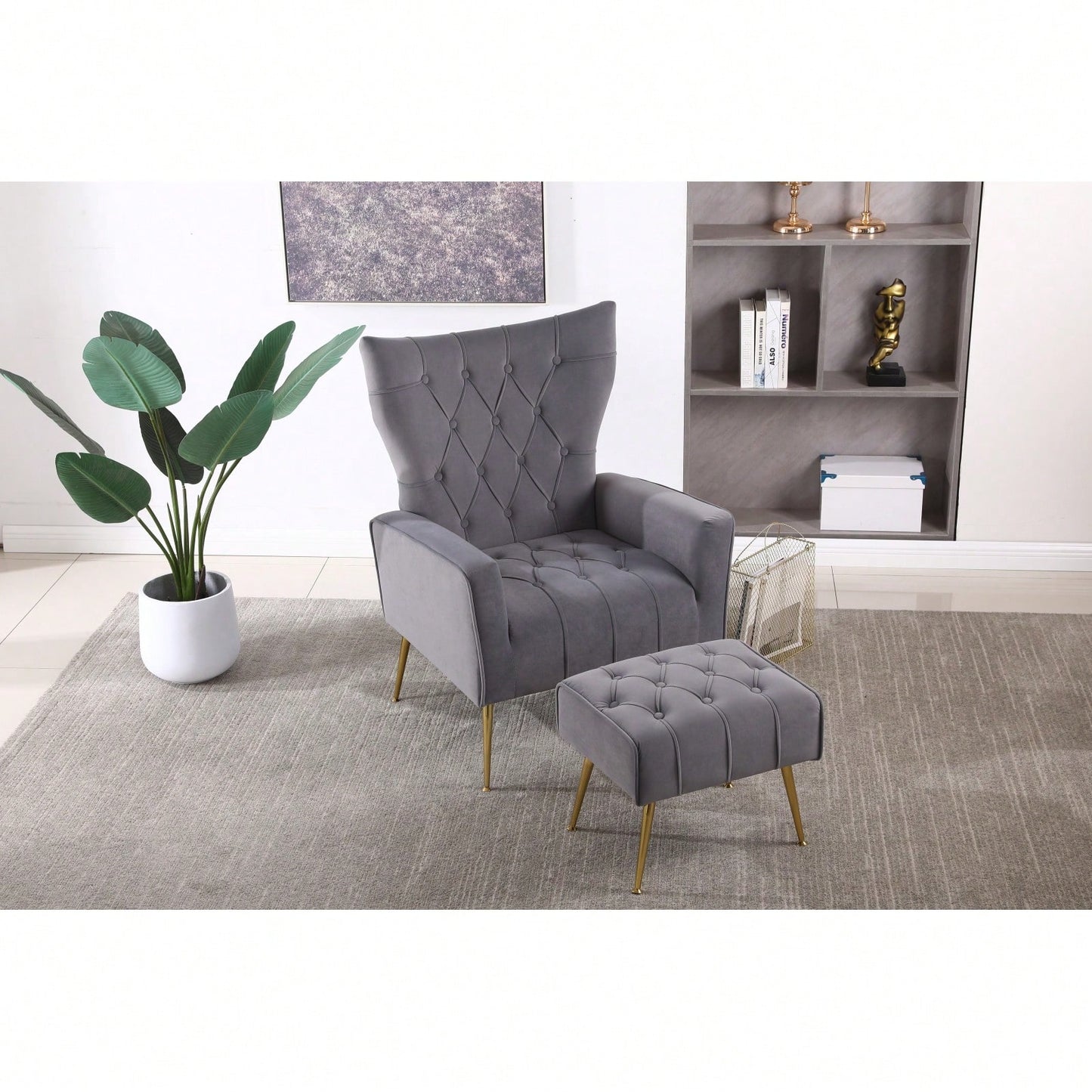 Modern Accent Chair With Ottoman, Comfy Armchair For Living Room, Bedroom, Apartment, Office