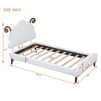Twin Size Upholstered Platform Bed With Sheep-Shaped Headboard