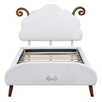 Twin Size Upholstered Platform Bed With Sheep-Shaped Headboard