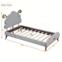 Twin Size Upholstered Platform Bed With Sheep-Shaped Headboard