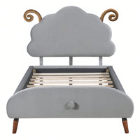 Twin Size Upholstered Platform Bed With Sheep-Shaped Headboard