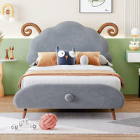 Twin Size Upholstered Platform Bed With Sheep-Shaped Headboard