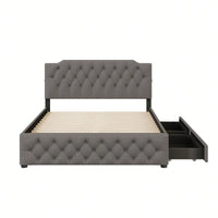 Queen Size Upholstered Platform Bed With 2 Drawers And 2 Sets Of USB Ports On Each Side, Linen Fabric